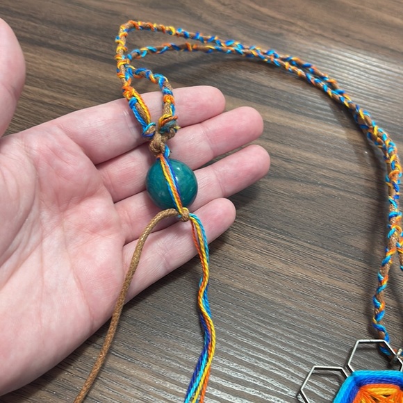 Handcrafted Threaded Geometric Pendant on Braided Leather Cord Necklace - Picture 4 of 8